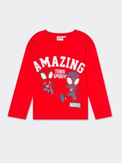 Piazza Italia Maglia girocollo manica lunga con stampe dei personaggi Marvel e Spidey - Rosso Discount