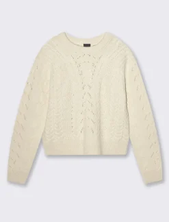 Piazza Italia Maglia girocollo manica lunga e fondo a costa elastica - Avorio Beige Clearance