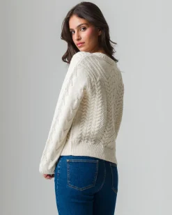 Piazza Italia Maglia girocollo manica lunga e fondo a costa elastica - Avorio Beige Clearance