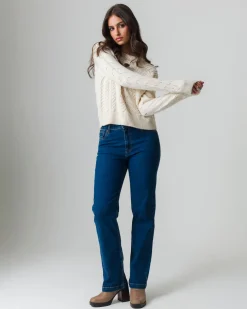 Piazza Italia Maglia girocollo manica lunga e fondo a costa elastica - Avorio Beige Clearance