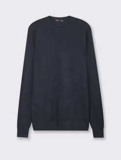 Piazza Italia Maglia girocollo slim fit con costina al collo - Blu Shop