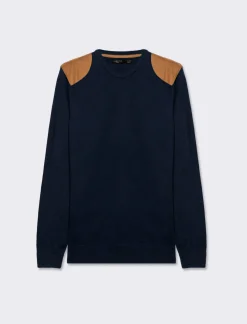 Piazza Italia Maglia girocollo slim fit con toppe effetto suede - Blu Best