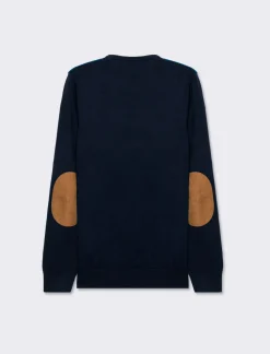 Piazza Italia Maglia girocollo slim fit con toppe effetto suede - Blu Best