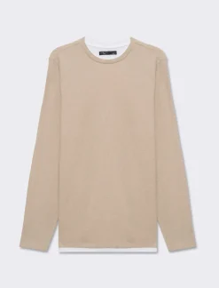 Piazza Italia Maglia girocollo struttura waffel in misto cotone. Regular fit. Dettaglio di bordino a contrasto in - stone Grigio Clearance