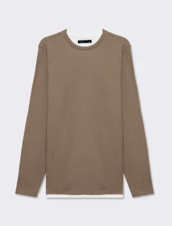 Piazza Italia Maglia girocollo struttura waffel in misto cotone. Regular fit. Dettaglio di bordino a contrasto in - kaki Verde Sale