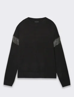 Piazza Italia Maglia girocollo vestibilità morbida con applicazione catena su spalle - Nero Best