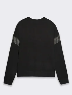 Piazza Italia Maglia girocollo vestibilità morbida con applicazione catena su spalle - Nero Best