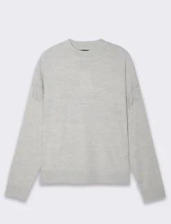 Piazza Italia Maglia girocollo vestibilità morbida con applicazione catena su spalle - Grigio chiaro Outlet