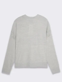 Piazza Italia Maglia girocollo vestibilità morbida con applicazione catena su spalle - Grigio chiaro Outlet