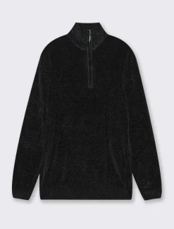 Piazza Italia Maglia in ciniglia collo alto con cerniera, regular fit - Nero 0 Online