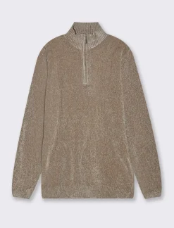 Piazza Italia Maglia in ciniglia collo alto con cerniera, regular fit - Grigio tortora Hot