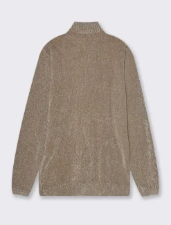 Piazza Italia Maglia in ciniglia collo alto con cerniera, regular fit - Grigio tortora Hot