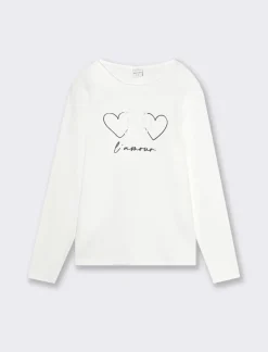 Piazza Italia Maglia in costina con applicazione perline sul davanti con rete e stampa - sporco Bianco Sale