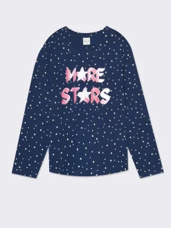 Piazza Italia Maglia in cotone con fantasie e stampe frontali da bambina - Blu Store