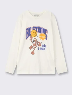 Piazza Italia Maglia in cotone manica lunga con stampa frontale e vestibilità regular - sporco Bianco Fashion