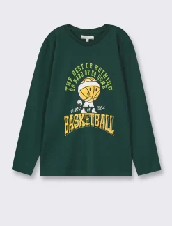 Piazza Italia Maglia in cotone manica lunga con stampa frontale e vestibilità regular - Verde Shop