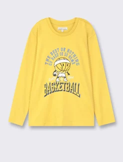 Piazza Italia Maglia in cotone manica lunga con stampa frontale e vestibilità regular - Ocra Giallo Store