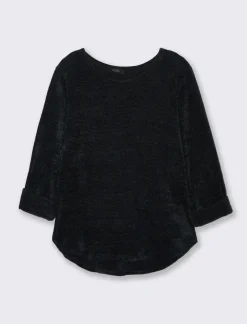 Piazza Italia Maglia in filato effetto peluche tinta unita; scollo a barca; maniche lunghe. - Nero Shop