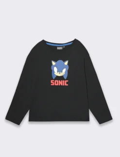 Piazza Italia Maglia in jersey con stampa sia davanti che sul retro Sonic - Nero Clearance