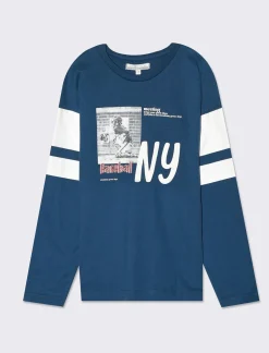 Piazza Italia Maglia in jersey di cotone e stampa college - Ottanio Verde New