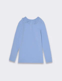 Piazza Italia Maglia in jersey e girocollo con applicazione di pelliccia - Azzurro Store