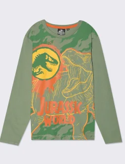 Piazza Italia Maglia in jersey maniche lunghe Jurassic Park in due varianti colore - Verde Clearance