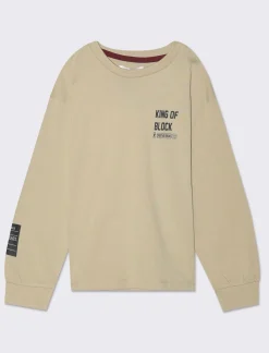 Piazza Italia Maglia in jersey mano pesca maniche lunghe con stampa davanti e dietro - Beige New