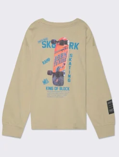 Piazza Italia Maglia in jersey mano pesca maniche lunghe con stampa davanti e dietro - Beige New