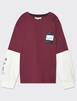 Piazza Italia Maglia in jersey mano pesca doppia manica vestibilità over modello stile college - Bordeaux Rosso Discount