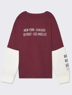 Piazza Italia Maglia in jersey mano pesca doppia manica vestibilità over modello stile college - Bordeaux Rosso Discount