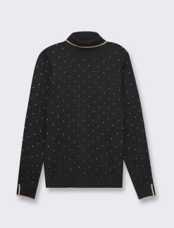 Piazza Italia Maglia in morbido filato collo alto a con motivo floccato stampato - Nero Discount