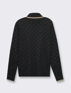 Piazza Italia Maglia in morbido filato collo alto a con motivo floccato stampato - Nero Discount