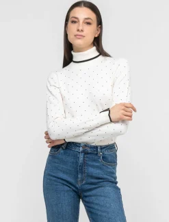 Piazza Italia Maglia in morbido filato collo alto a con motivo floccato stampato - Avorio Beige Best Sale