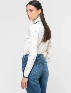 Piazza Italia Maglia in morbido filato collo alto a con motivo floccato stampato - Avorio Beige Best Sale