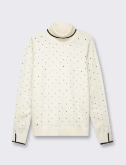 Piazza Italia Maglia in morbido filato collo alto a con motivo floccato stampato - Avorio Beige Best Sale