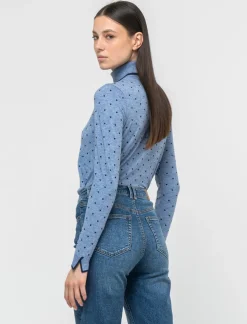 Piazza Italia Maglia in morbido filato collo alto a con motivo floccato stampato - Celeste Azzurro Discount