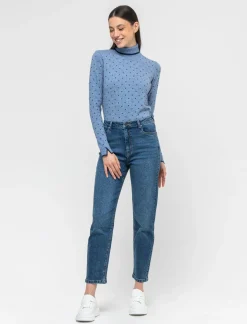 Piazza Italia Maglia in morbido filato collo alto a con motivo floccato stampato - Celeste Azzurro Discount