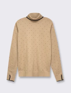 Piazza Italia Maglia in morbido filato collo alto a con motivo floccato stampato - Cammello Beige Discount
