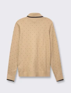 Piazza Italia Maglia in morbido filato collo alto a con motivo floccato stampato - Cammello Beige Discount
