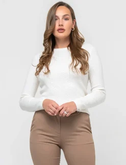 Piazza Italia Maglia in morbido filato girocollo in jaquard effetto metallizzato - Avorio Beige Shop