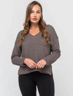 Piazza Italia Maglia manica a 3/4 con scollo a V a righe - var 2 Best Sale