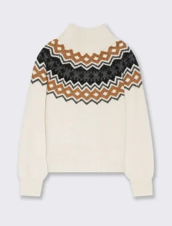 Piazza Italia Maglia manica lunga collo alto in tessuto jacquard con fondo a costa elastica - Avorio Flash Sale