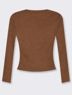 Piazza Italia Maglia manica lunga con scollo a barca vestibilità stretch - Cammello Beige Sale