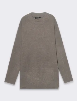 Piazza Italia Maglia manica lunga giro collo lavorazione punto milano - Tortora melange Grigio Shop