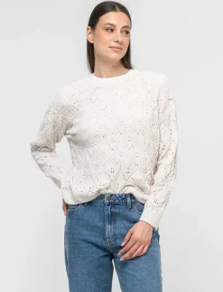 Piazza Italia Maglia manica lunga girocollo con intarsi - Avorio Beige Flash Sale