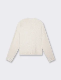 Piazza Italia Maglia manica lunga in ciniglia con giro collo taglio basic - Avorio Beige Store