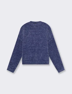 Piazza Italia Maglia manica lunga in ciniglia con giro collo taglio basic - Mirtillo Viola Outlet