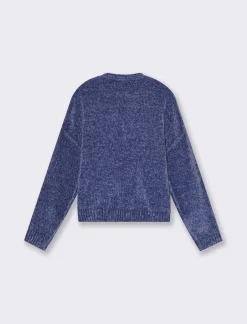 Piazza Italia Maglia manica lunga in ciniglia con giro collo taglio basic - Mirtillo Viola Outlet