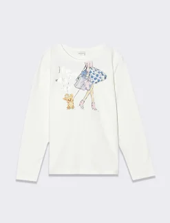 Piazza Italia Maglia manica lunga in cotone elastico con tagli sul davanti e rouches - sporco Bianco Store