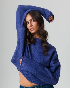 Piazza Italia Maglia manica lunga mezzo collo con bordo risvoltato - Mirtillo Viola Clearance